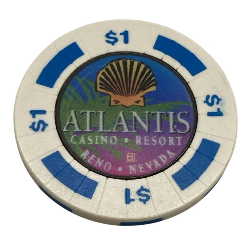 Atlantis Casino Reno NV Nevada $1 Chip Circulated Seashell UV Light Feature